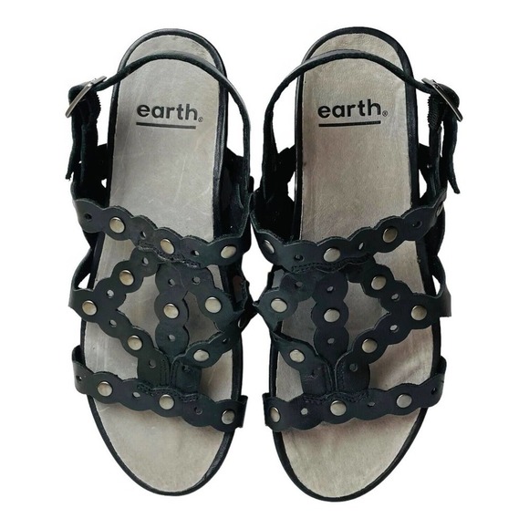 Earth Women's Black Leather Ficus Leo Slingback Wedge Comfort Shoe Size 6.5 M - Picture 3 of 9